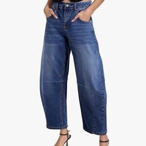NEW Amazon Side Feel Women's Barrel Wide Leg Mid Rise Jeans